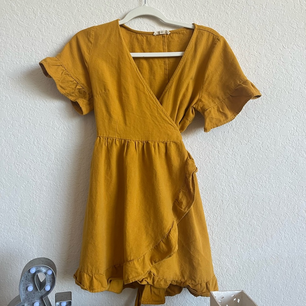 Mustard yellow wrap dress